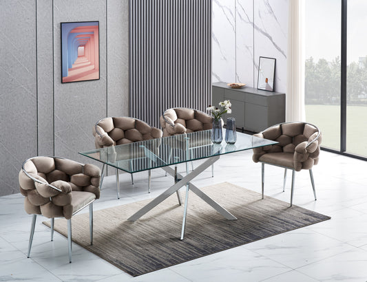 Table rectangulaire Jessica – Pieds chrome et plateau transparent 180x90x75 cm
