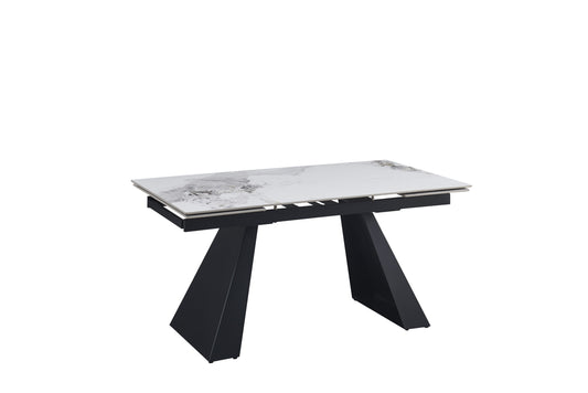 Table extensible Gulliver – Pieds métal noir et plateau céramique effet marbre blanc 160/240x90x75 cm