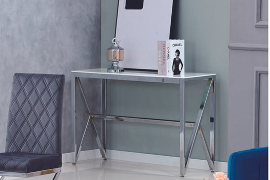 Console Majestique en Chrome avec Plateau Marbre Blanc – 120x40x78 cm