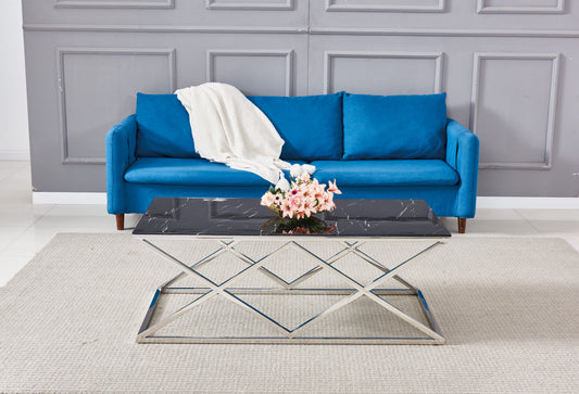 Table Basse Triangle – Métal Chrome & Plateau 120x60 cm
