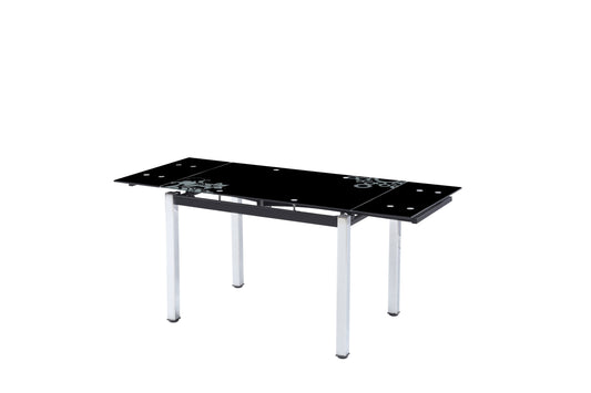 Table extensible Lotus – Pieds chrome et plateau noir 110/170x70x75 cm