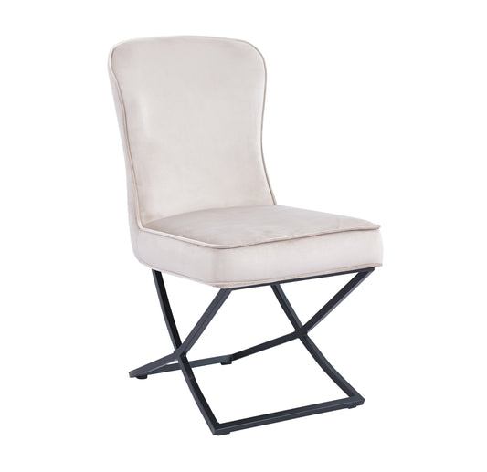 Chaise Gabrielle en Velours Beige avec Pieds Métal Noir – Confort et Élégance