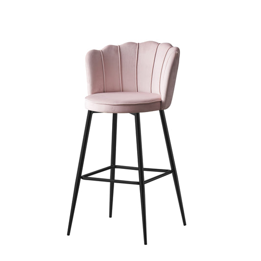 Tabouret de Bar Nymphea en Velours avec Pieds en Métal Noir – Hauteur 65 cm