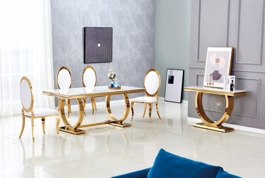 Table de repas Omega – Pieds finition gold et plateau effet marbre blanc 180x90 cm