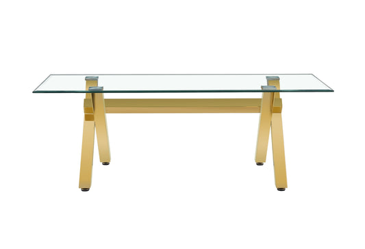 Table repas Ixe – Pieds métal gold et plateau transparent 180x90x75 cm