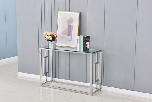 Console Sophie en Métal Chrome et Verre Transparent 120x40x78 cm