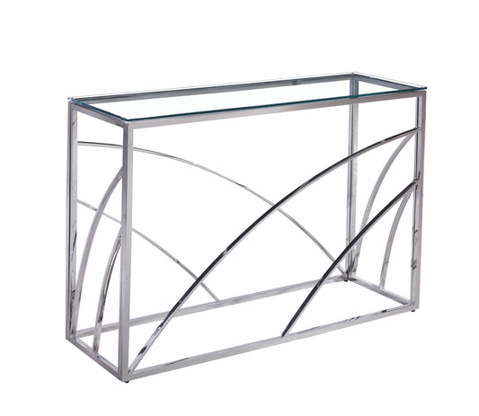 Console Calvin en Chrome avec Plateau Verre Transparent – 120x40x78 cm