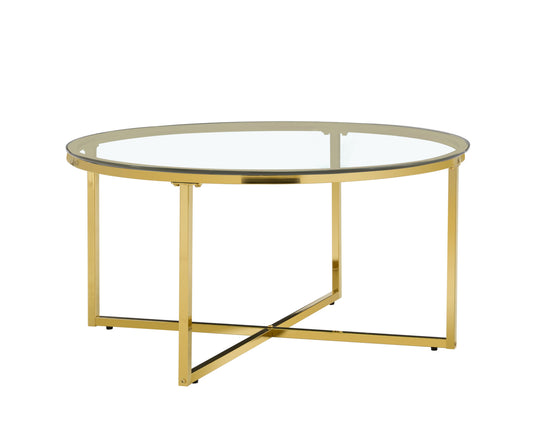 Table Basse Lorie – Pied Gold & Plateau Marbre Transparent 90 cm
