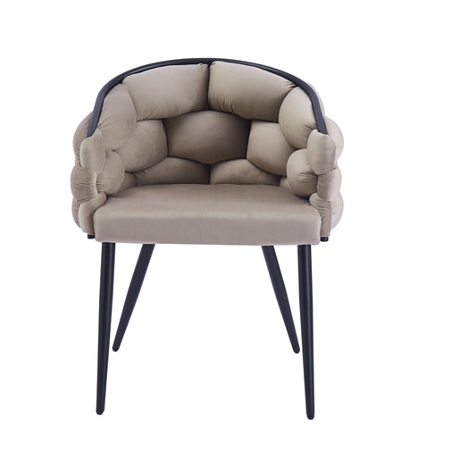 Chaise Ballon avec Accoudoirs en Velours Taupe et Pieds Métal Noir – Confort et Élégance