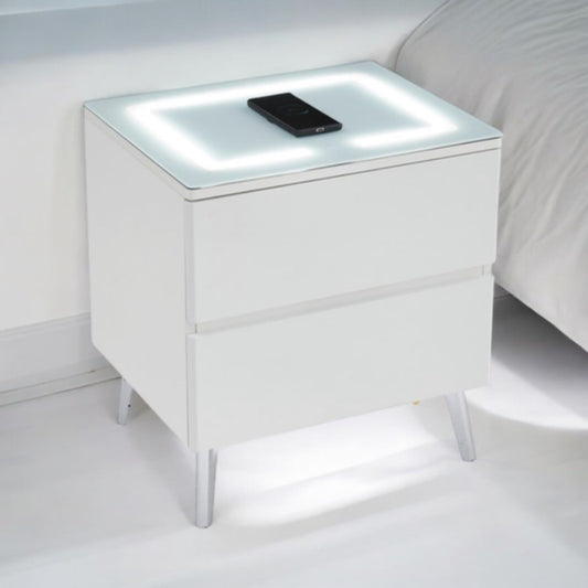 Chevet Lyda Bois Mat avec LED et Chargeur Induction