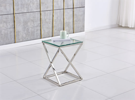 Guéridon Beverly Chrome – Plateau Transparent 40x40x55 cm