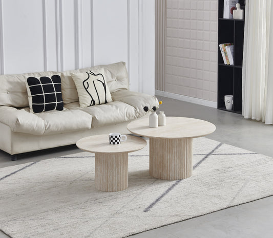 Tables Basses Gigognes Duo Pila – Plateau Céramique Effet Travertin