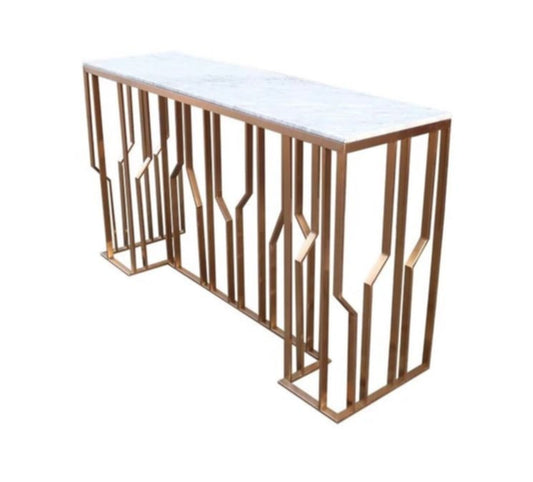 Console Portofino en Marbre Blanc avec Structure Dorée – 120x40x78 cm