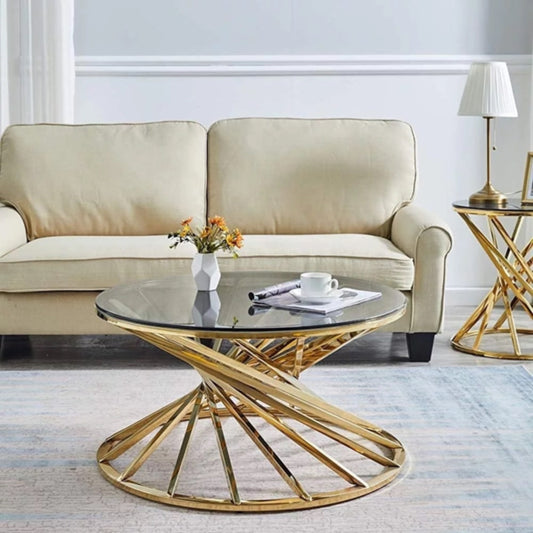 Table Basse Nautilus – Pieds Gold & Plateau Transparent