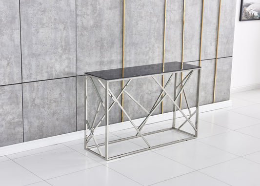 Console Geomag en Métal Doré avec Plateau Marbre Noir – 120x40x78 cm