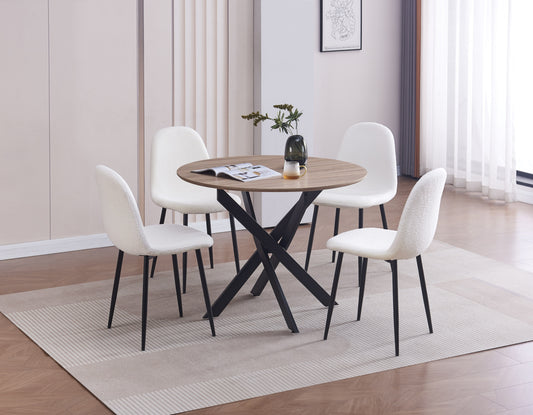 Table de repas Jessica ronde – Pieds métal noir et plateau effet chêne griffé Ø100 cm