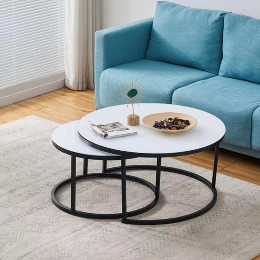 Table Basse Gigogne – Métal Noir & Plateau Verre Ultra Blanc