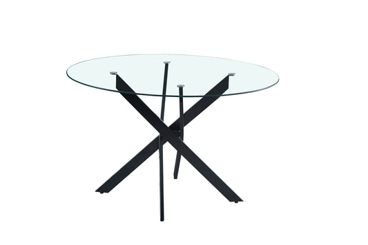 Table de repas Jessica XXL – Pieds métal noir et plateau en verre transparent 120x75 cm
