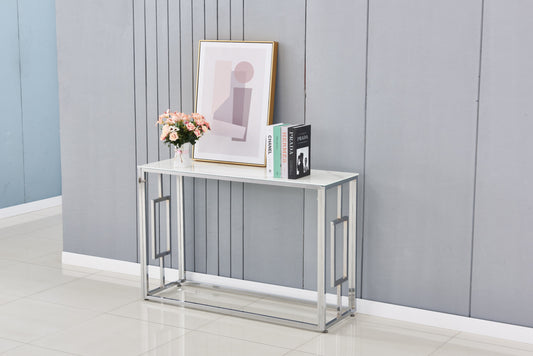 Console Sophie en Chrome et Marbre Blanc 120x40x78 cm