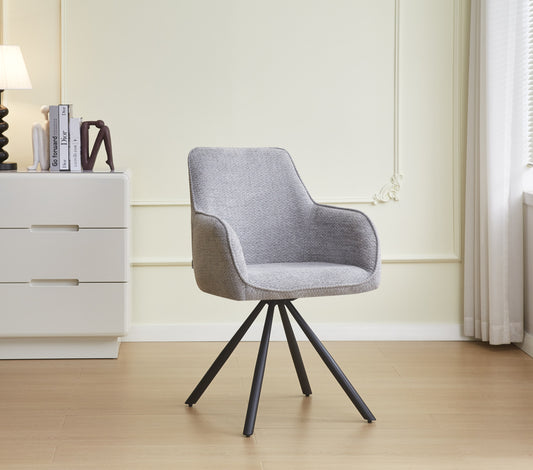 Chaise Lola avec Accoudoirs en Tissu Gris et Pieds Métal Noir – Confort et Style
