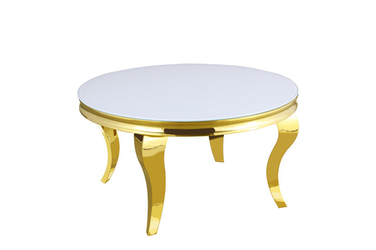 Table Basse Baroque Ronde – Gold & Verre Ultra Blanc 80x45 cm