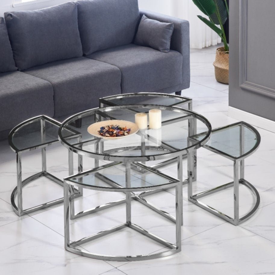 Table Basse Elve – Pieds Chrome & Plateau Transparent 90x45 cm