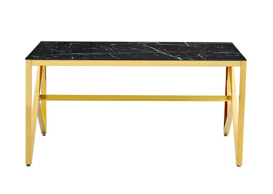 Table repas Majestique – Pieds gold et plateau effet marbre noir 150x90x75 cm
