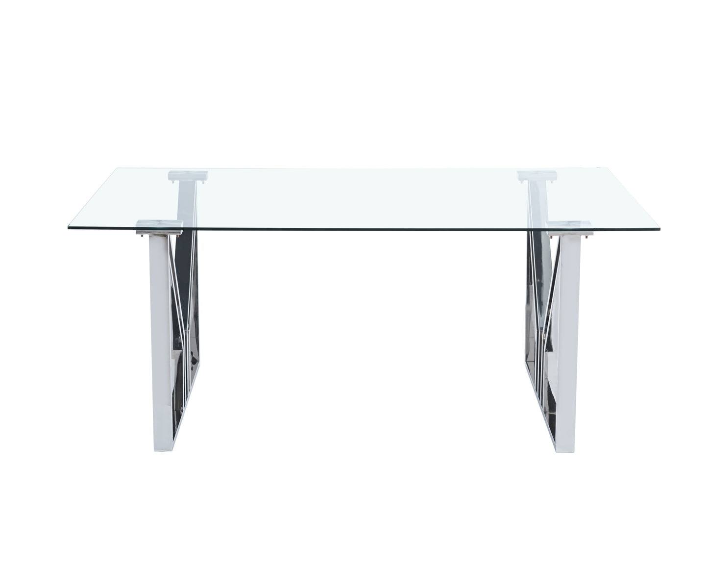 Table repas Igrec – Pieds chrome et plateau transparent 180x90x75 cm
