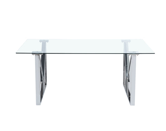Table repas Igrec – Pieds chrome et plateau transparent 180x90x75 cm