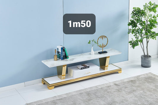 Meuble TV Versus – Doré avec Plateau en Marbre 150 cm