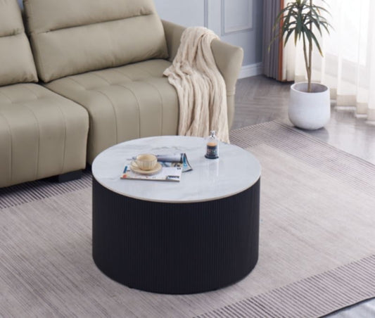 Table Basse Valmy – Pieds Noir & Plateau Céramique 90x45 cm