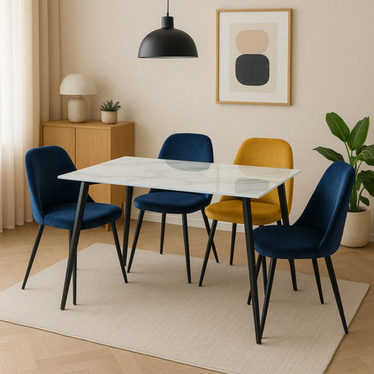 Table repas Mirage – Plateau effet marbre blanc 130x70x75 cm